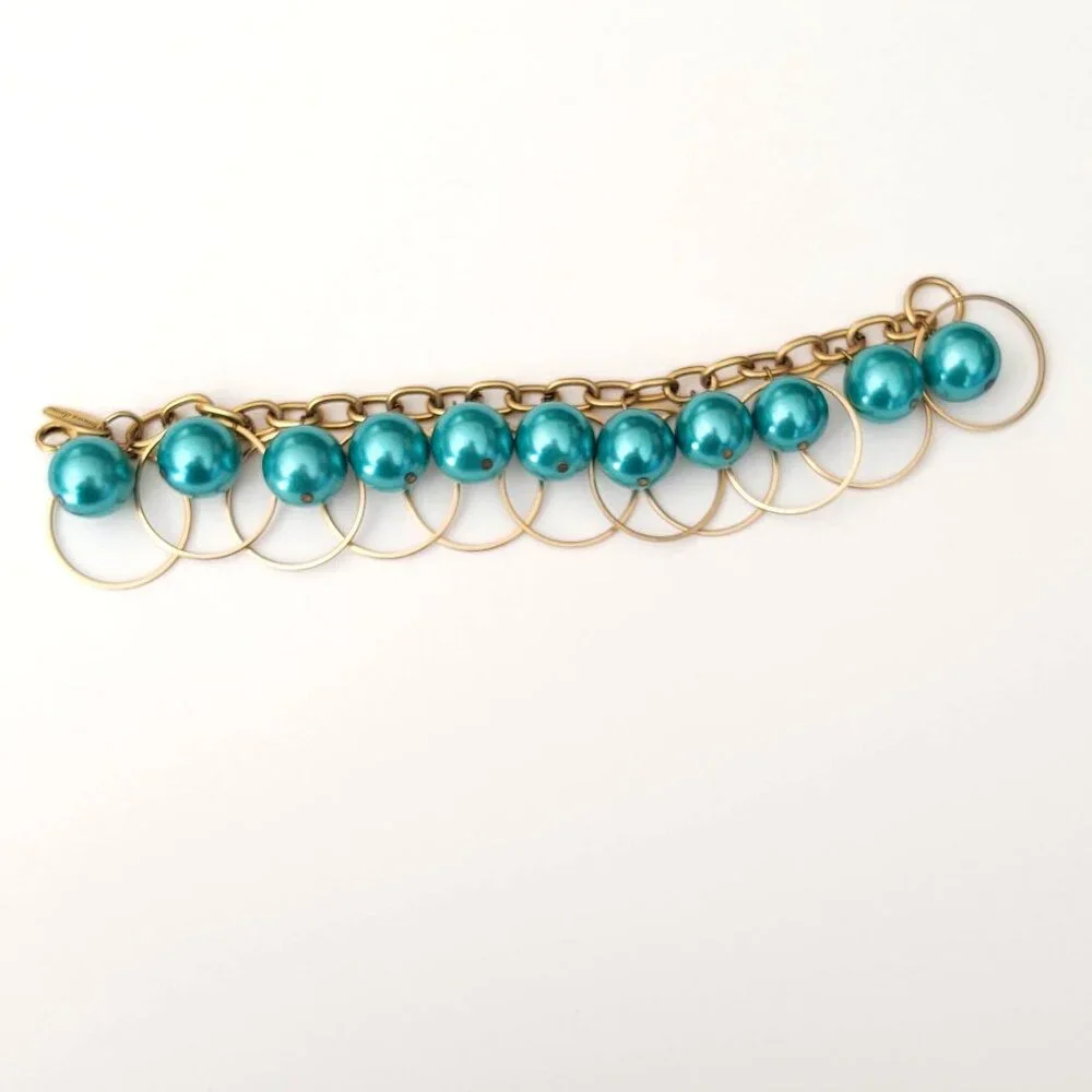 Metallic teal beaded hoop statement bracelet - Picture 9 of 9